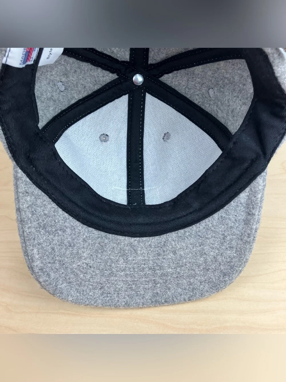 Vintage Woolrich Wool Blend Strapback Hat Gray Patch Logo Made in USA. In good c